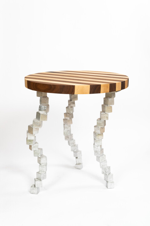 Design intitulée "Table ronde cubique" par Mario Forget (Atelier Méta-Bois), Œuvre d'art originale, Meuble