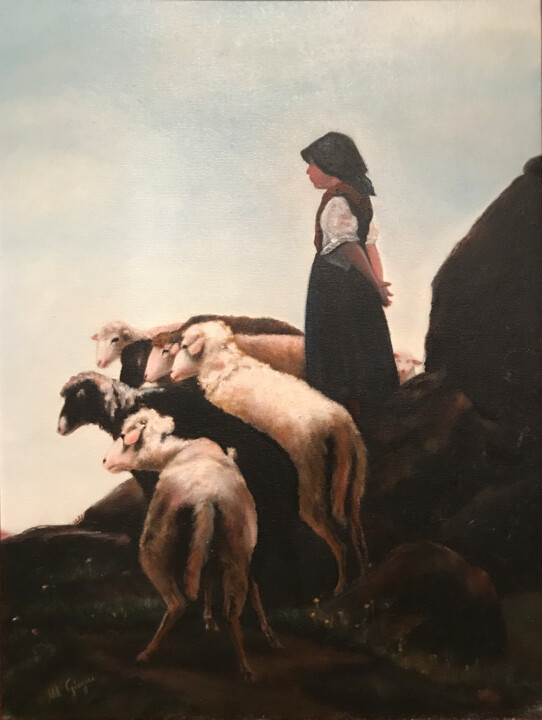 Pittura intitolato "la-pastorella.jpg" da Mario Giugno, Opera d'arte originale
