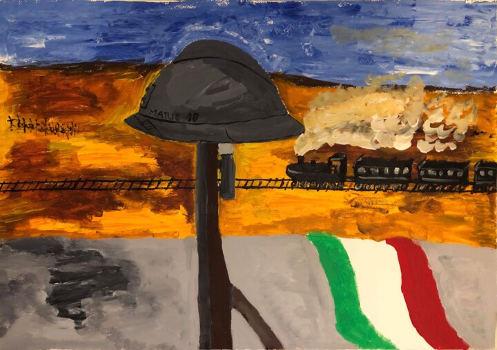 Malerei mit dem Titel "La grande guerra" von Mario Pratesi, Original-Kunstwerk, Öl