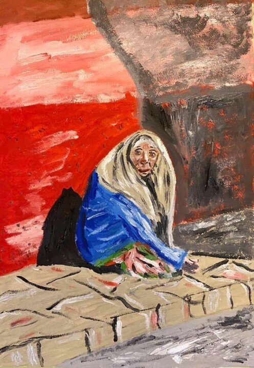 Pittura intitolato "La mendicante" da Mario Pratesi, Opera d'arte originale, Olio