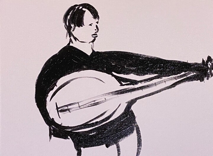"Uomo con strumento" başlıklı Tablo Mario Pratesi tarafından, Orijinal sanat, Petrol