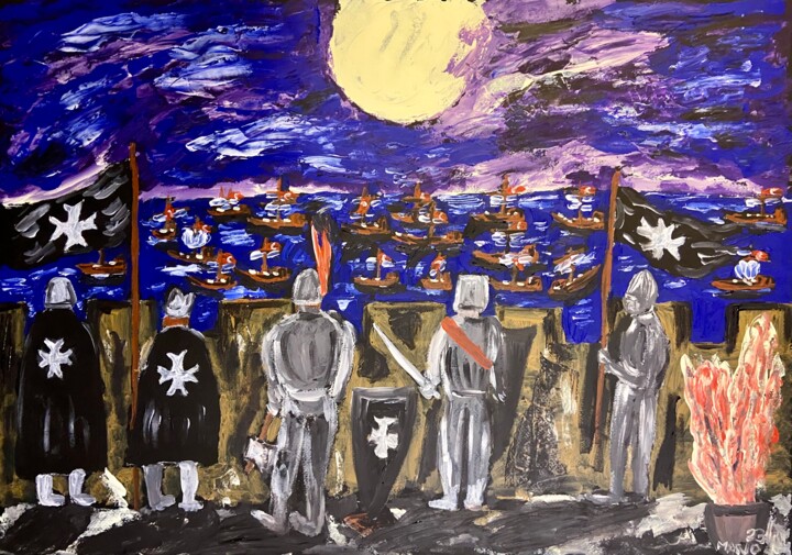 Pittura intitolato "Cavalieri ospitalie…" da Mario Pratesi, Opera d'arte originale, Olio