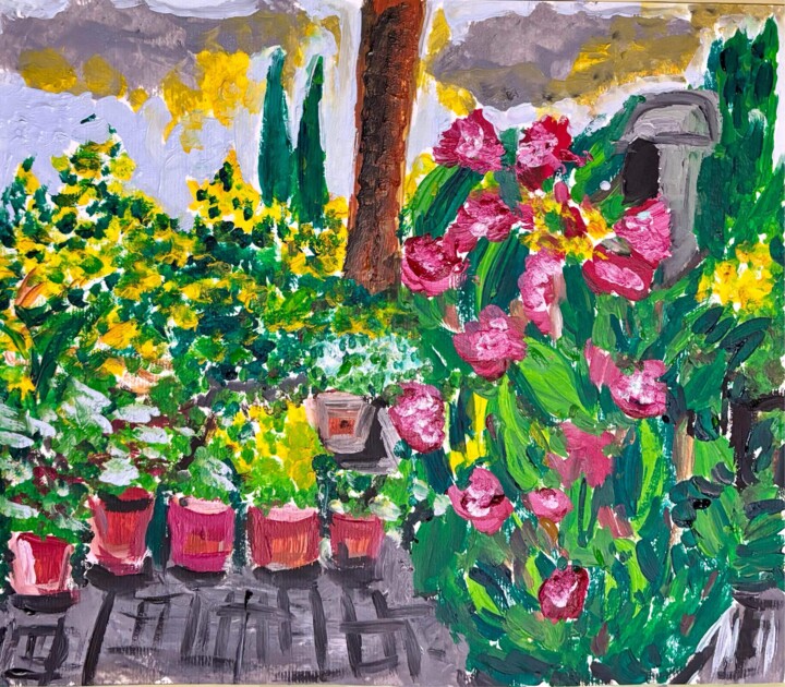 Pittura intitolato "Giardino in fiore" da Mario Pratesi, Opera d'arte originale, Olio
