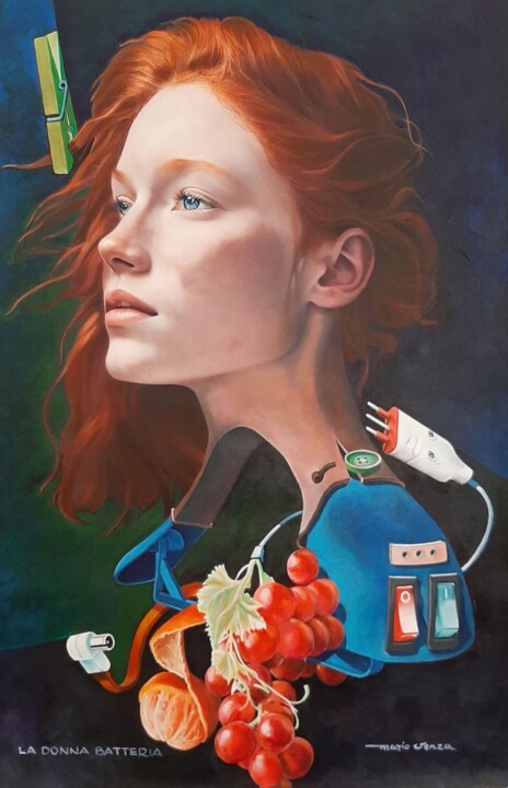 Painting titled "La donna batteria" by Mario Venza, Original Artwork, Acrylic
