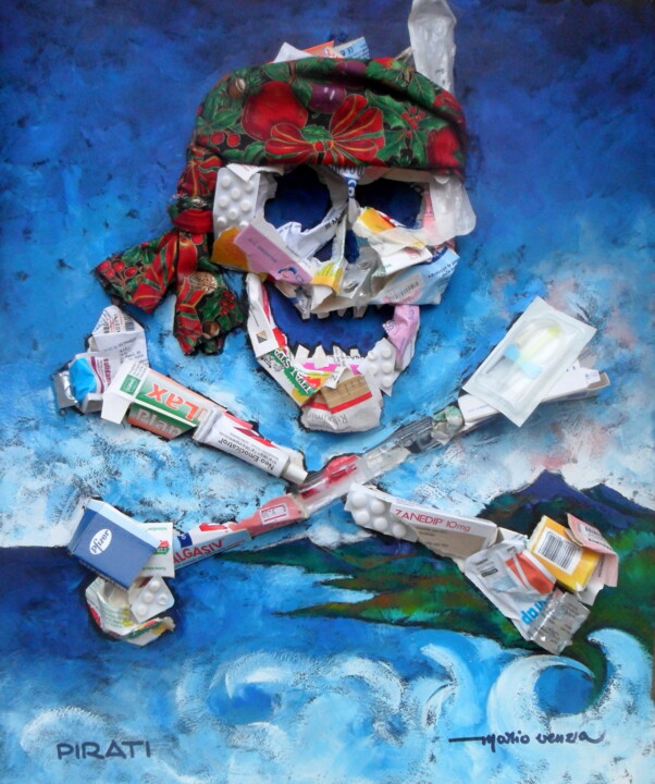 Collages titled "Pirati" by Mario Venza, Original Artwork, Collages