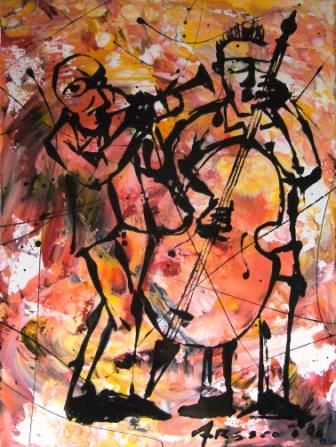 Картина под названием "duo" - Mário Fresco, Подлинное произведение искусства, Масло