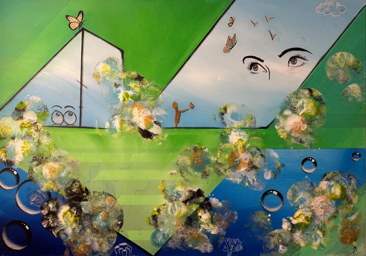 Peinture intitulée "Entre ciel et mer" par Marion Bonet, Œuvre d'art originale, Acrylique Monté sur Châssis en bois