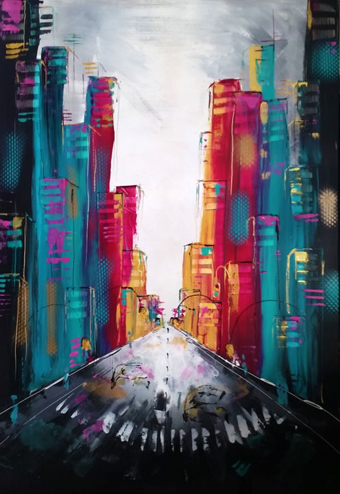 Картина под названием "city-center-ii.jpg" - Marion Capdevila, Подлинное произведение искусства, Акрил