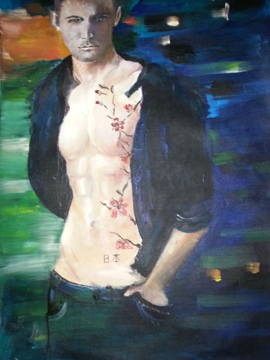 Painting titled "fleurs de samourai" by Marion Chevalier, Original Art,