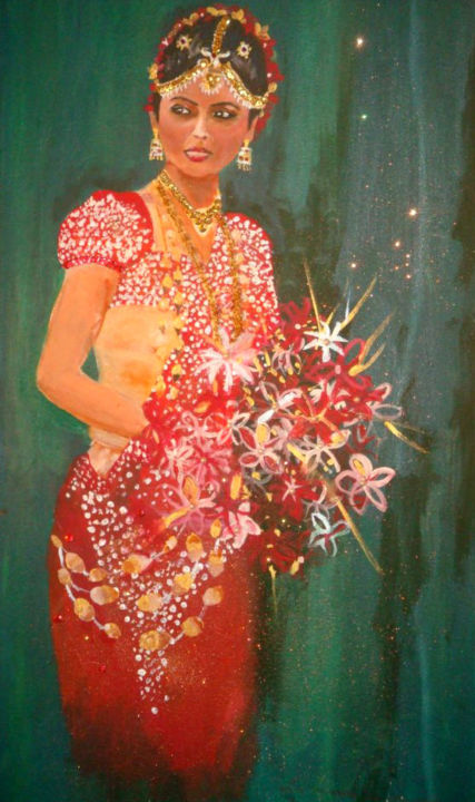 Peinture intitulée "la mariée de kandy" par Marion Chevalier, Œuvre d'art originale