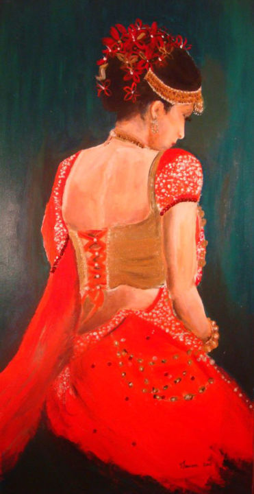 Painting titled "la mariée de kandy" by Marion Chevalier, Original Art,