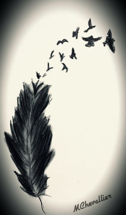 Dessin intitulée "Envolé d'oiseaux" par Marion Chevallier, Œuvre d'art originale
