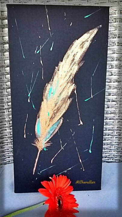 Painting titled "Plume d'or" by Marion Chevallier, Original Artwork