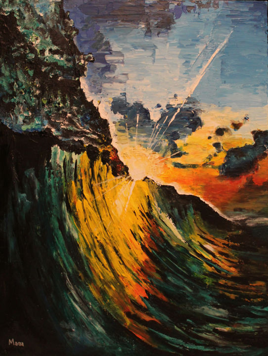 Peinture intitulée "vague" par Mama, Œuvre d'art originale, Acrylique