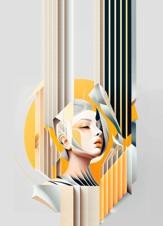 Digital Arts titled "Femme Origami" by Marion Hillion, Original Artwork, Digital Painting