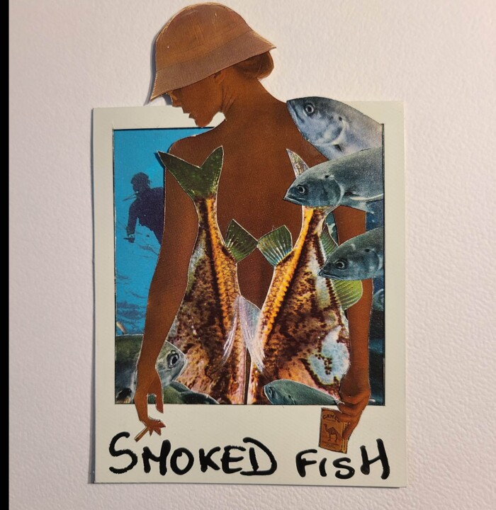 Collages intitulée "Smoked Fish" par Marion Revoyre, Œuvre d'art originale, Collages