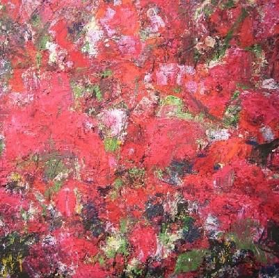 Schilderij getiteld "rood landschap" door Marion Baars, Origineel Kunstwerk
