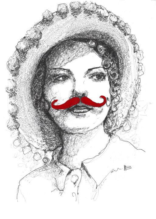 Zeichnungen mit dem Titel "Moustache" Feutre p…" von Marion Brocarel, Original-Kunstwerk, Marker