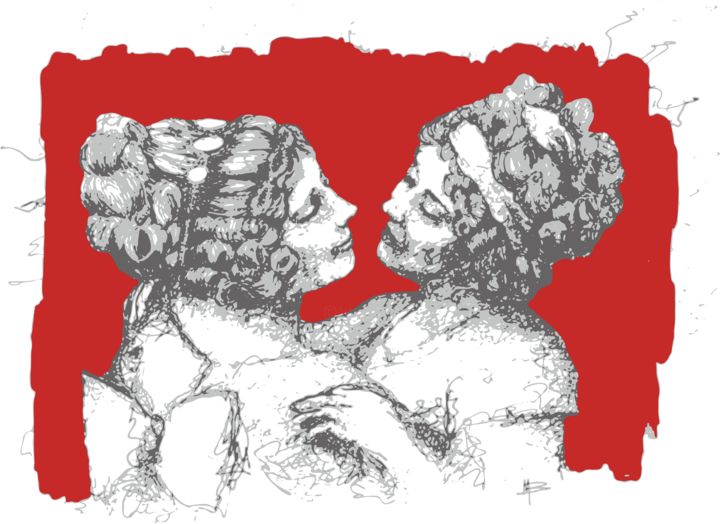 Digitale Kunst mit dem Titel "Deux Femmes illustr…" von Marion Brocarel, Original-Kunstwerk, Digitale Malerei