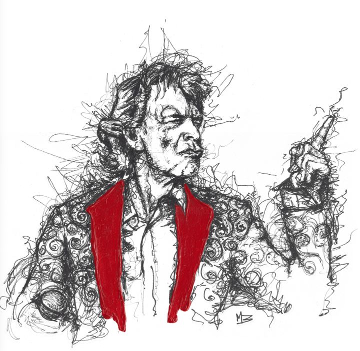 Dessin intitulée "Monsieur Mick Jagger" par Marion Brocarel, Œuvre d'art originale, Marqueur