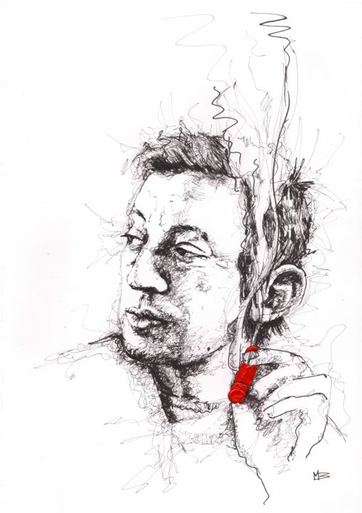 Tekening getiteld "Serge Gainsbourg" door Marion Brocarel, Origineel Kunstwerk, Potlood