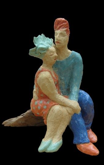 Sculpture titled "Les amoureux du ban…" by Marion De La Fontaine, Original Artwork