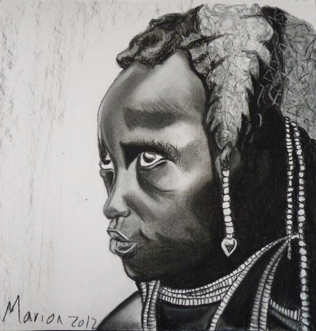 Dessin intitulée "Femme africaine_Fus…" par Notre Dame De La Sallette, Œuvre d'art originale