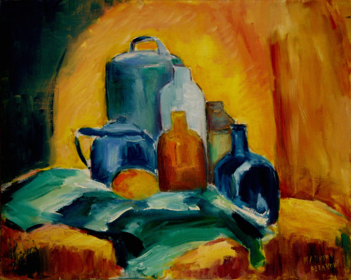 Painting titled "Jars and bottles" by Michelangelo Verso, Original Artwork, Oil