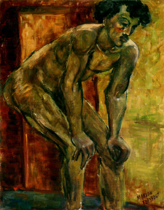 Painting titled "Male nude model" by Michelangelo Verso, Original Artwork, Oil