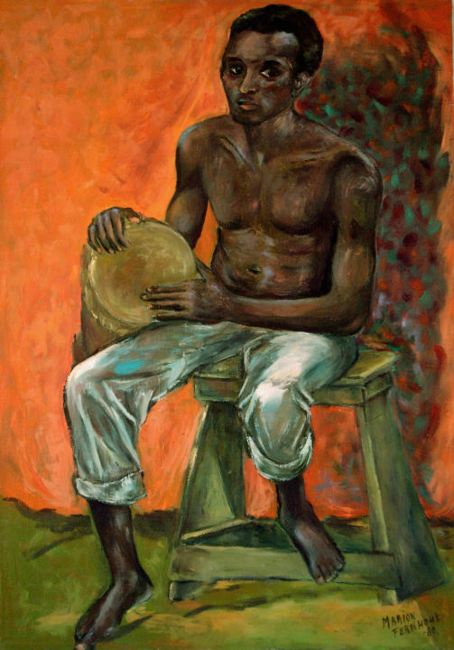 Malerei mit dem Titel "Bongo player" von Michelangelo Verso, Original-Kunstwerk, Öl