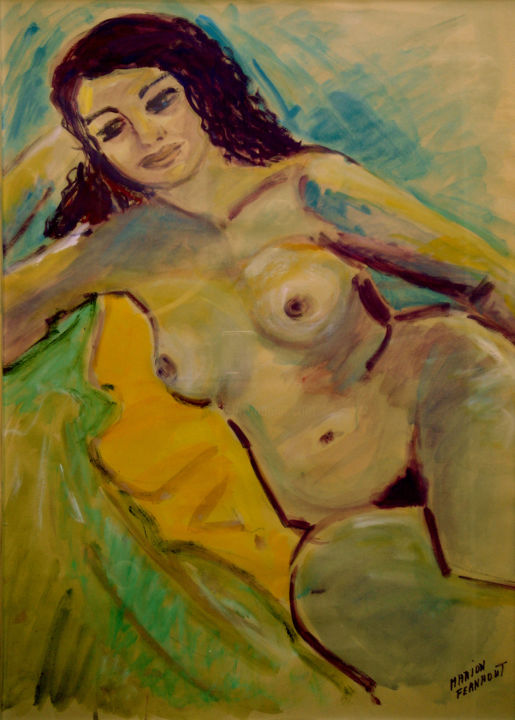 Картина под названием "Female nude model i…" - Michelangelo Verso, Подлинное произведение искусства, Гуашь