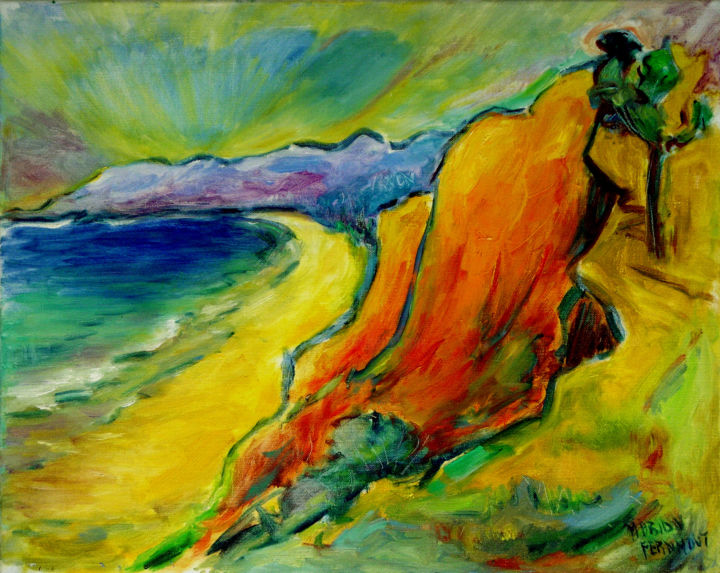 Картина под названием "Beach and mountains…" - Michelangelo Verso, Подлинное произведение искусства, Масло