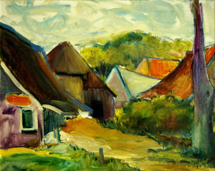 Painting titled "Farmhouses in Dieve…" by Michelangelo Verso, Original Artwork, Oil
