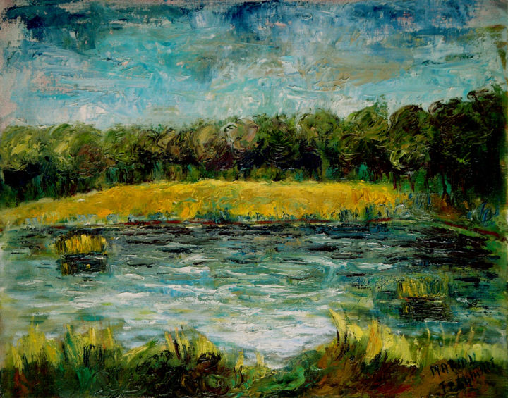 Painting titled "View on the river D…" by Michelangelo Verso, Original Artwork, Oil