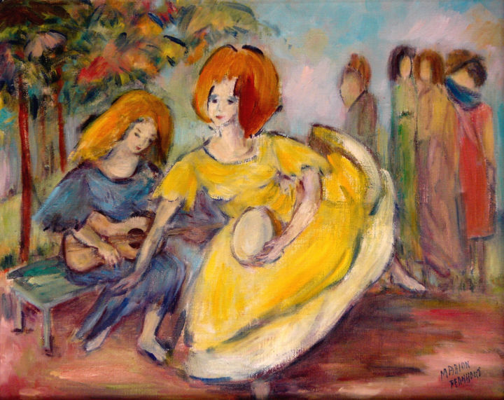 Painting titled "Girls playing and d…" by Michelangelo Verso, Original Artwork, Oil