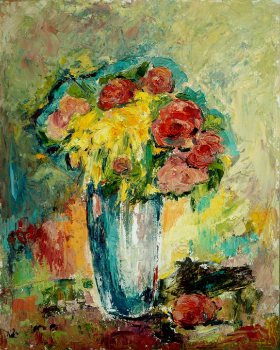 绘画 标题为“Vase with flowers” 由Michelangelo Verso, 原创艺术品, 油