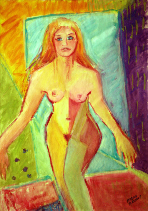 Painting titled "Nude girl (fantasy)" by Michelangelo Verso, Original Artwork, Gouache