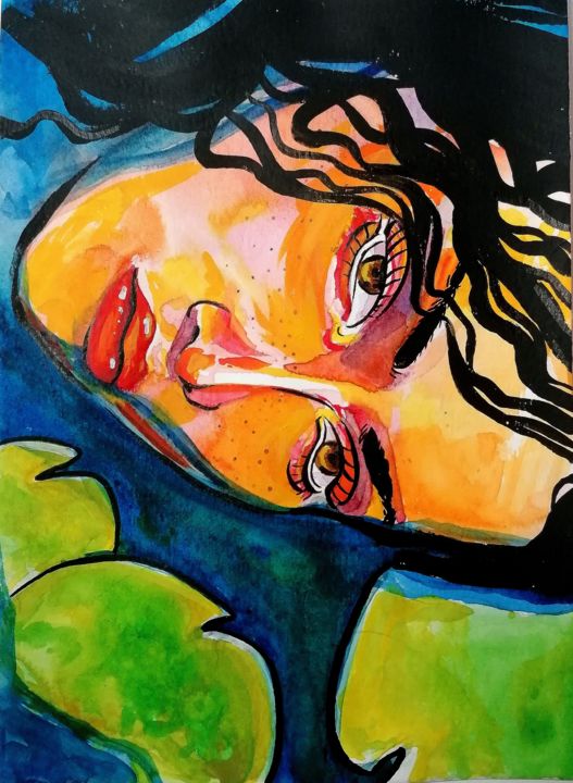 绘画 标题为“Siren, Aquarelle” 由Marion Thuillier, 原创艺术品, 水彩