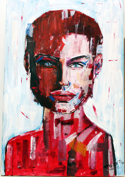 Malerei mit dem Titel "La mujer de rojo" von Mario Navarrete, Original-Kunstwerk, Acryl