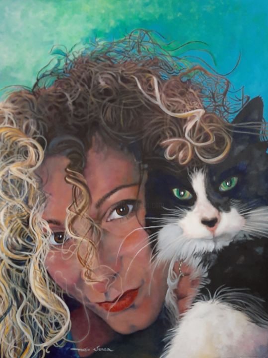 Pittura intitolato "Ritratto di Angela…" da Mario Venza, Opera d'arte originale, Acrilico