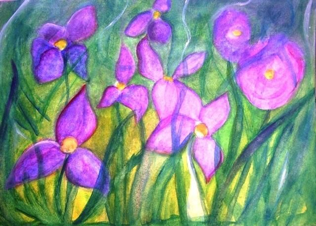 Pittura intitolato "Violet Springtime" da Maria Riccio, Opera d'arte originale, Olio