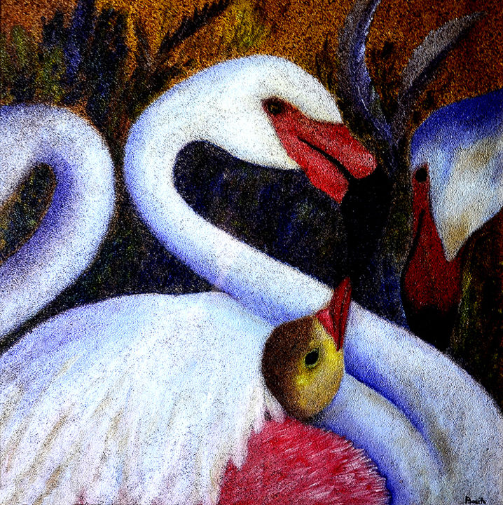 Pittura intitolato "Cigno" da Marisa Basile, Opera d'arte originale, Olio