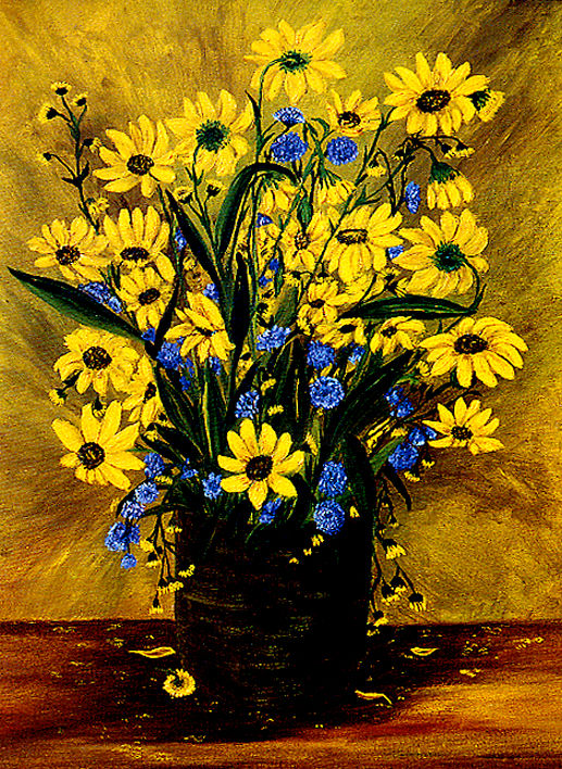 Pittura intitolato "Fiori gialli" da Marisa Basile, Opera d'arte originale, Olio