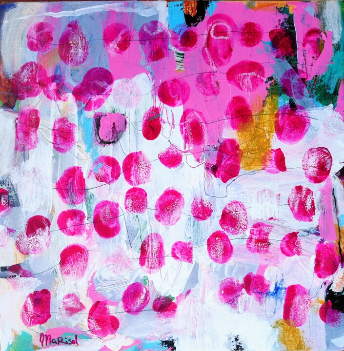 Schilderij getiteld "Pink" door Marisol Evora, Origineel Kunstwerk, Acryl Gemonteerd op Frame voor houten brancard