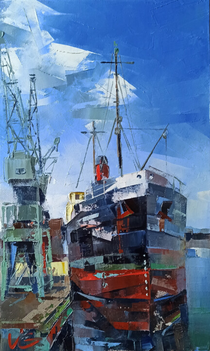 Peinture intitulée "Maritime art ship f…" par Volodymyr Glukhomanyuk, Œuvre d'art originale, Huile Monté sur Châssis en bois