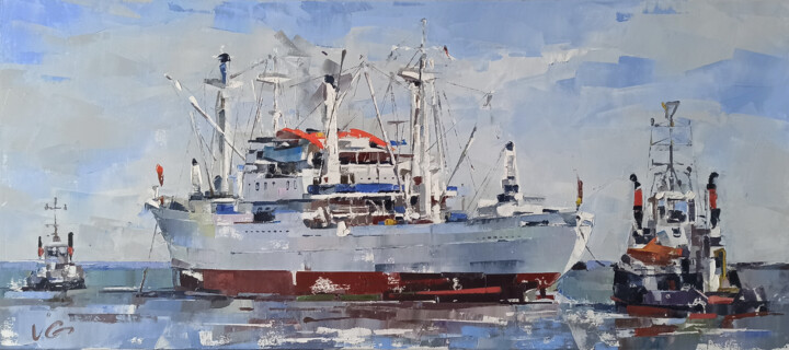 Картина под названием "Museum Cargo Ship C…" - Volodymyr Glukhomanyuk, Подлинное произведение искусства, Масло Установлен на…