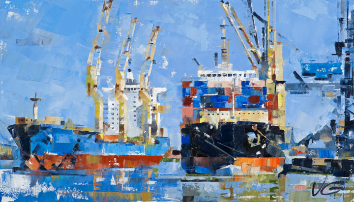 Peinture intitulée "Cargo Ships BBC ELI…" par Volodymyr Glukhomanyuk, Œuvre d'art originale, Huile Monté sur Châssis en bois