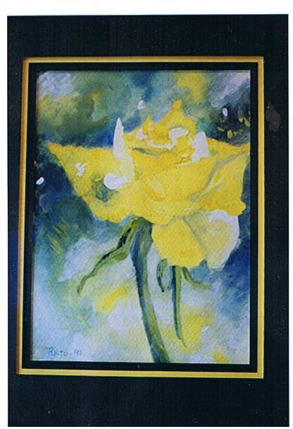 Painting titled "yellow rose 2" by Prema (Risto), Original Artwork, Gouache