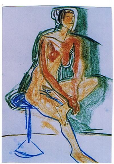 Drawing titled "The blue chair" by Prema (Risto), Original Artwork