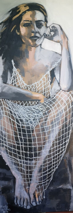 Peinture intitulée "The Silver Dress" par Marittie De Villiers, Œuvre d'art originale, Acrylique Monté sur Châssis en bois